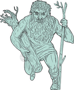 Leseh 树林工作人员绘图男性精神民间传说绿人怪物职员胡子草图生物树干图片