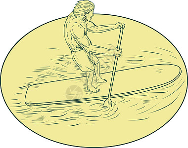 站起拍板 Oval 绘图椭圆形墨水爱好艺术品草图运动高角度冲浪顶角日落图片