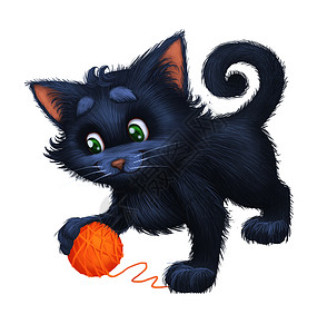 可爱的小毛毛小鸡猫 - 卡通动物品格马斯克与球玩图片