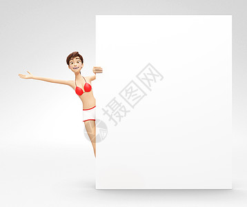 吉祥物海报空白产品广告牌和横幅样机3D 比基尼特征背景