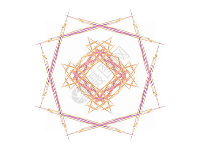 带有橙色图案的抽象分形星星正方形插图紫色渲染白色单元样本多方面图片