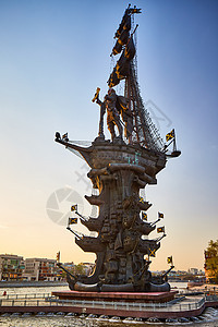莫斯科河纪念碑 彼得 第一个旅游景观雕塑风景青铜皇帝纪念碑天空指挥官旗舰图片