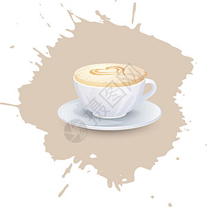 在抽象的水彩斑点背景上喝咖啡的白杯 时尚柔和的色彩咖啡绘画液体创造力插图杯子墨水喷涂飞溅刷子图片
