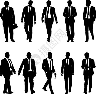在白色背景上设置西装打领带的剪影商务人士 它制作图案矢量经理员工戏服成人商务绅士衬衫老板人士男人图片