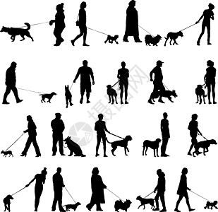 设置人和狗的轮廓 它制作图案矢量成人皮带女士黑色猎人剪贴猎犬小狗训练斗牛犬图片