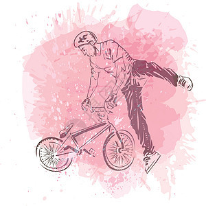 骑自行车的人在艺术抽象背景上跳跃 手工现货冒险爱好危险运动青少年车轮文化特技车辆骑术图片