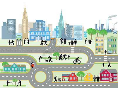 城市人口和街道 插图图片