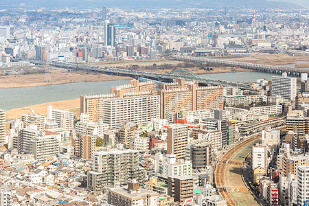 日本大阪市风景游客地标商业场景建筑学天际城市旅行景观金融图片