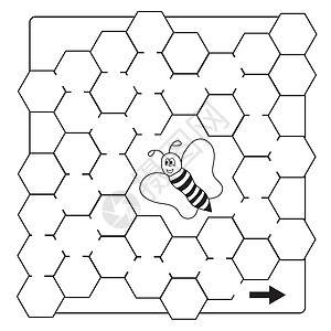卡通蜜蜂迷宫游戏-儿童着色书页图片
