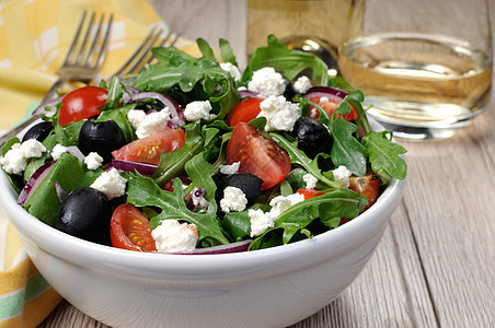 希腊沙拉加阿鲁古拉食物菜肴糖尿病午餐树叶盘子营养地肉汁蔬菜饮食图片