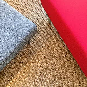 地毯地板上的红色和灰色座位图片