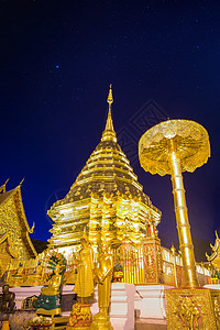 泰国清迈的Wathra 那个Doi Suthep旅游建筑学奢华地标文化金子天空寺庙蓝色宗教图片