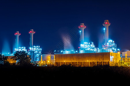 晚上的电厂结构发电机环境电源核电站金属蓝色建筑工厂技术图片