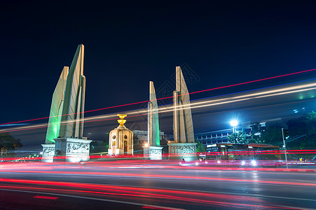 泰国曼谷夜幕民主纪念碑泰国曼谷公园场景建筑学景观历史街道城市艺术黑色吸引力图片