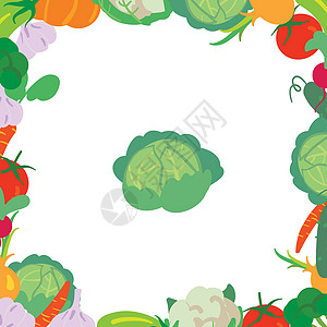 由各式不同蔬菜组成的框架 中间有卷心菜的架子图片