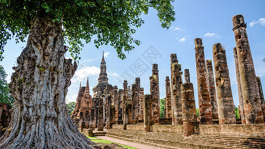 泰国古代塔塔城市吸引力旅行残骸宝塔叶子艺术宗教寺庙文化图片