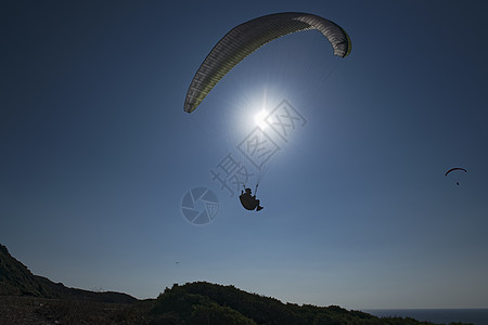 蓝云天空滑翔旅行鸟瞰图极限跳伞运动空气肾上腺素冒险蓝色海景图片