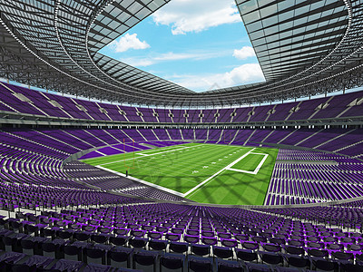 拥有紫色座位和贵宾箱的大型美式现代美式足球体育场院子运动娱乐椅子邮政沥青盒子游戏网格会场图片