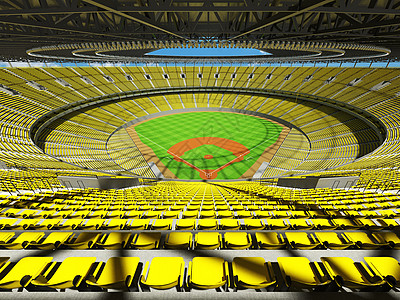 拥有黄色座椅和贵宾箱的大型美丽现代棒球场季后赛玻璃沥青场地体育场会场贵宾光灯运动跑步图片