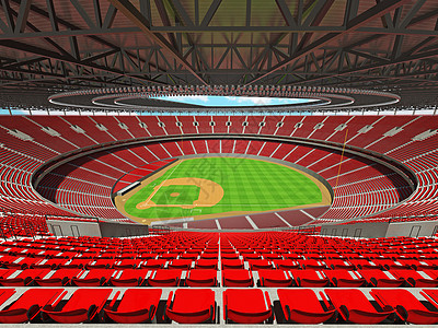 大型美丽现代棒球场 配有红色座椅和贵宾箱日光跑步竞技场盒子棒球玻璃天空竞赛娱乐游戏图片