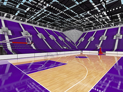 配有紫色座椅和贵宾箱的篮球赛场地面入口轮缘木板健身房游戏玻璃盒子季后赛法庭图片