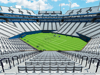 美丽的现代网球场 有1万5千名粉丝的白座子椅子游戏玩家服务出口贵宾会场球拍草地法庭图片