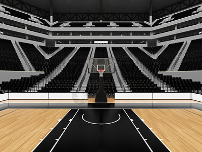 配有贵宾箱和20 000名粉丝黑座的篮球选美体育场轮辋会场法庭建筑木板盒子地标长椅座位竞技场图片