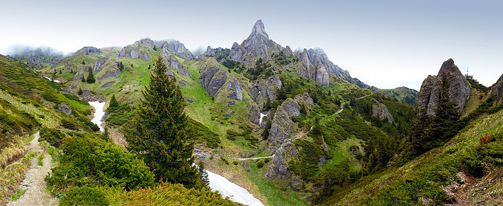 春天的雪库克斯山全景岩石植物公园石头草地天空顶峰小路旅行国家图片