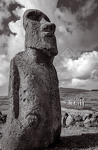 Moai 雕像 阿胡汤加里基 东岛岩石太阳石头纪念碑文化艺术旅行考古学雕塑宗教图片