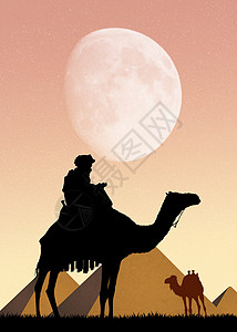 沙漠插画以吉卜特为单位的骆驼金字塔和骆驼金字塔背景