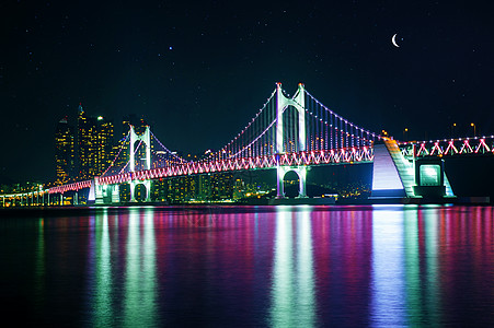 黄安桥和海云台晚上在韩国釜山金融胜地海洋市中心大楼城市天际建筑物夜景景观图片