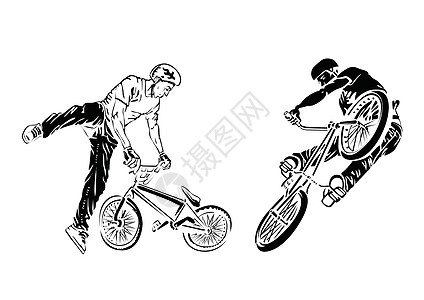 白色背景上的骑自行车的人 极端主题现代印刷品 孤立在惠特速度男生溜冰者青少年滑冰车轮轮滑旱冰青年木板图片