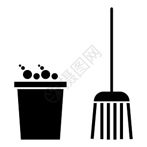 桶和扫把黑色图标公司市场服务标题海报网络贸易互联网工具卫生图片
