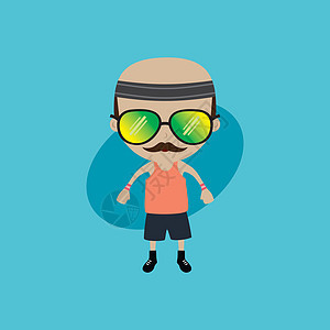 彩色矢量 ar 中有趣的扁平休闲卡通人物帽子衬衫艺术眼镜男性卡通片男生背景图片
