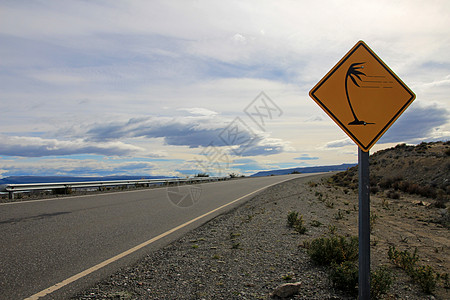巴塔哥尼亚高风路标志黄色阵风街道旅行交通蓝色警告大风力量注意力微风图片