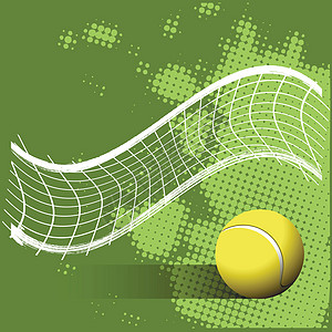 绿色背景上的网球和网格图片