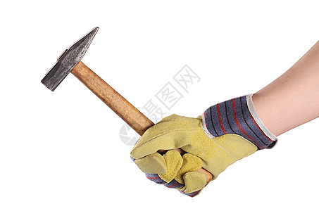 锤子在一个人的手中被孤立手套手臂工程师手指安全工具力量工人金属机械图片