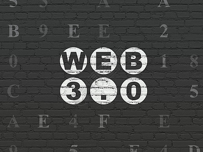 网络设计概念 关于墙壁背景的Web 3 0代码服务器白色黑色字母灰色编程绘画建筑文本图片