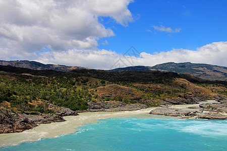 智利贝克河和内夫河汇合风景溪流流动联盟淡水蓝色旅游森林土地面包师图片