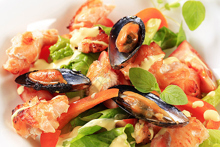 海食沙拉食物美食贝类沙拉酱营养午餐盘子胡椒贝壳海鲜图片