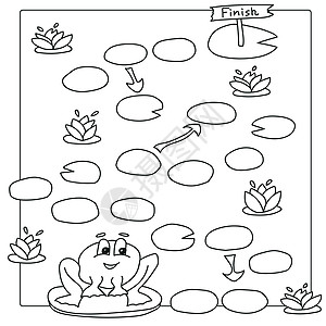 青蛙游戏模板 儿童矢量涂色书页图片