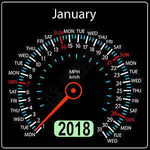 2018 年日历车速表车的概念 一月图片