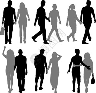 设置剪影男人和女人手拉手走路黑色成人男性家庭男生身体夫妻绅士婚姻女性图片