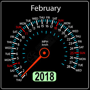 2018 年日历车速表车在概念 Februar高清图片