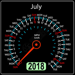 2018 年日历车速表车的概念 七月图片