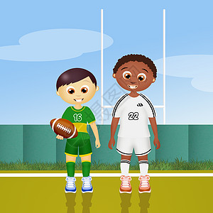 儿童玩橄榄球运动游戏孩子训练跑步婴儿男性插图高清图片