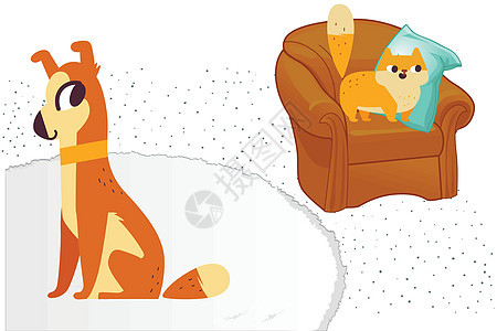 姜色猫狗角色 矢量平面卡通插画 在白色背景上被隔离背景图片
