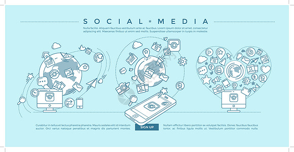 社交媒体蓝色线性它制作图案网站商业营销信息图标网络图表互联网购物插图插画