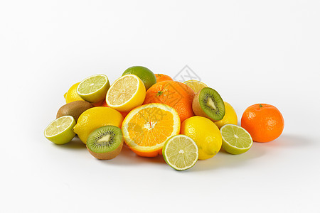 新鲜柑橘水果和绿色热带黄色团体橙子柠檬奇异果食物图片