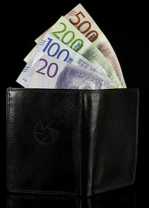 带瑞典克朗货币的钱包皇冠货币笔记黑色图片